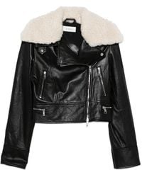 Sportmax - Veste En Cuir À Col Lainé - Lyst
