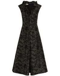Alberta Ferretti - Ruffled Floral Midi Dress - Lyst