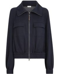 Brunello Cucinelli - Cotton And Silk Interlock Cardigan With Shiny Zipper Pull - Lyst