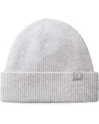 Calvin Klein - Ribbed-Knit Logo-Patch Beanie Hat - Lyst