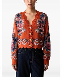 FARM Rio - Floral-Intarsia Scallop-Edge Cardigan - Lyst