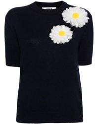 MSGM - Floral-appliqué Knitted T-shirt - Lyst