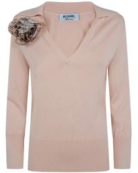 Blugirl Blumarine - Floral-Appliqué V-Neck Sweater - Lyst