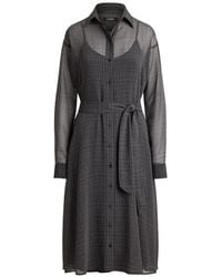 Ralph Lauren - Vestido Midi Con Motivo Pied De Poule Y Cinturón - Lyst