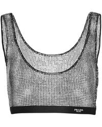 Prada - Cropped-Oberteil Aus Mesh Mit Strass - Lyst