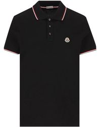 Moncler - Logo-Patch Tricolour-Trim Polo Shirt - Lyst