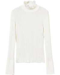 Twinset - Ribbed Ruffled Mock-Neck Jumper - Lyst
