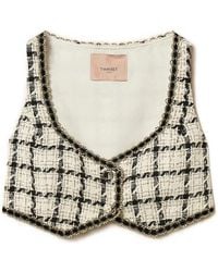 Twinset - Short Bouclé Top With Check Pattern - Lyst