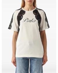 Pinko - Lace-Trim Logo-Print T-Shirt - Lyst