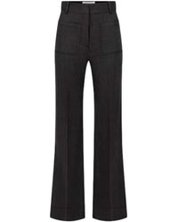 Victoria Beckham - Alina Ash Melange Herringbone Mouliné Wool Wide-Leg Trousers With Patch Pockets - Lyst