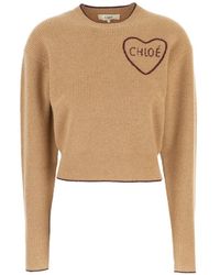 Chloé - Embroidered-Heart Ribbed-Knit Sweater - Lyst