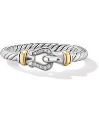 David Yurman - Petite Buckle Zilveren Ring Met Diamant - Lyst