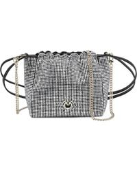 Pinko - Fully Rhinestoned Shoulder Bucket Bag With Fur-Effect Shoulder Strap - Lyst