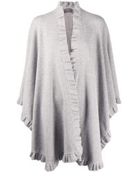N.Peal Cashmere Frill-trimmed Cashmere Cape - Gray