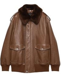 Prada - Veste En Cuir À Col Lainé - Lyst