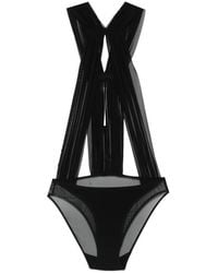 Rick Owens - Bodysuit With Mesh Crossover Straps - Lyst