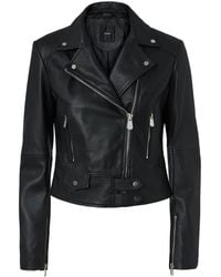 Pinko - Blouson De Motard Court Zippé En Cuir Nappa - Lyst