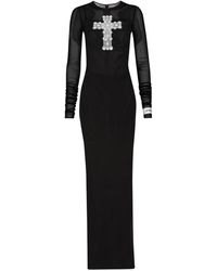 Dolce & Gabbana - Long Tulle Dress With Rhinestone Cross Embellishment - Lyst