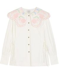 Damson Madder - Blouse Festonnée À Col Et Fleurs Brodées - Lyst