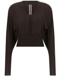 Rick Owens - V Cropped Top Bat-Sleeve Wool Sweater - Lyst