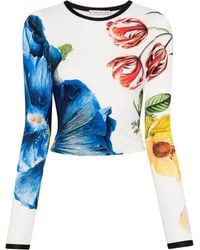 Alice + Olivia - Floral-print Fine-knit Sweater - Lyst