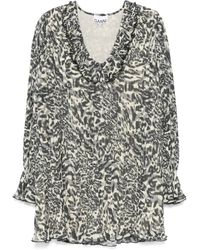 Ganni - Geplooide Mini-Jurk Met Print - Lyst
