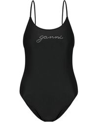 Ganni - Maillot De Bain À Logo Orné De Cristaux - Lyst