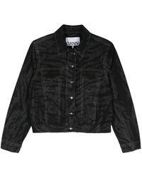 Ganni - Zebra.Print Denim Jacket - Lyst