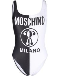 Moschino - Logo Print Two-tone Swimsuit - Lyst