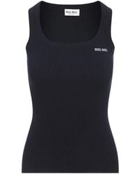 Miu Miu - Logo-Embroidered Ribbed-Knit Top - Lyst