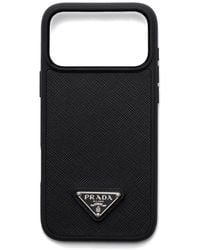 Prada - Enamelled Triangle Leather Phone Case Iphone 17 Pro - Lyst