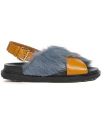 Marni - Leather And Long-Hair Fussbett Sandals - Lyst