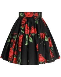 Dolce & Gabbana - Rose-Print Poplin Skirt - Lyst
