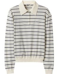 Miu Miu - Gestreiftes Poloshirt Mit Logo-Print - Lyst