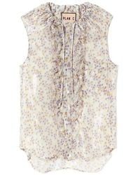 Plan C - Floral-Print Ruffled Blouse - Lyst