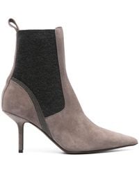 Brunello Cucinelli - Leather Heel Ankle Boots - Lyst