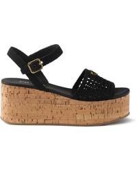 Prada - Gehäkelte Plateau-Sandalen Mit Logo - Lyst