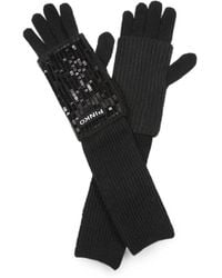 Pinko - Sequin-Embellished Ribbed-Knit Gloves - Lyst
