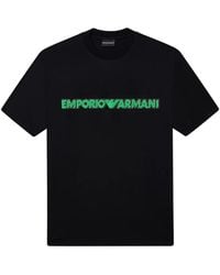 Emporio Armani - Lyocell Blend Jersey T-Shirt With Soft-Touch Embossed Logo - Lyst