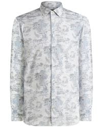 Etro - Stretch-Cotton Button-Down Shirt With Flower And Animal-Motif - Lyst
