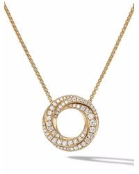 David Yurman - 18Kt Petite Pavé Crossover Diamond Pendant Necklace (15.5Mm) - Lyst