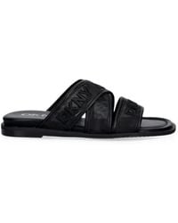 DKNY - Logo-Embroidered Crossover-Strap Flat Sandals - Lyst