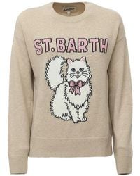 MC2 Saint Barth - Tessa Wool And Cashmere Blend Crewneck Knit With Kitten Intarsia - Lyst