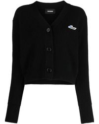 we11done - Logo-patch Ribbed-knit Wool Cardigan - Lyst