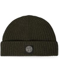 Stone Island - Logo-Patch Ribbed-Knit Beanie Hat - Lyst