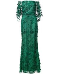 Marchesa notte Floral Off-the-shoulder Dress - Green