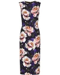 Dolce & Gabbana - Kleid aus Seide mit Pfingstrosen-Print - Lyst