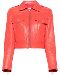 Moschino - Cropped Leather Biker Jacket - Lyst