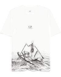 C.P. Company - T-Shirt Bianca Grafica Frontale - Lyst