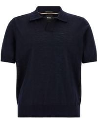 BOSS - Lantoni Merino-Wool Knit Polo With Johnny Collar - Lyst